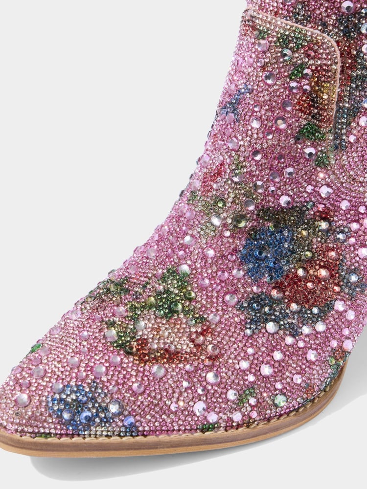 Joe Browns Pink Floral Print Diamanté Western Ankle Boots - Image 6 of 6