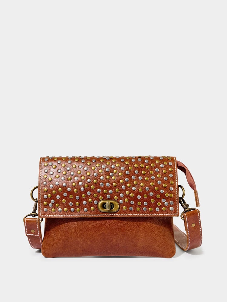 Joe Browns Brown Studded Washed Leather Cross-Body Bag - Image 1 of 7