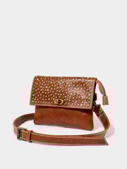 Joe Browns Brown Studded Washed Leather Cross-Body Bag - Image 2 of 7