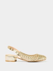 Joe Browns Gold Woven Metallic Block Heel Sling Back Shoes - Image 1 of 4