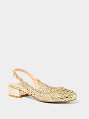 Joe Browns Gold Woven Metallic Block Heel Sling Back Shoes - Image 2 of 4