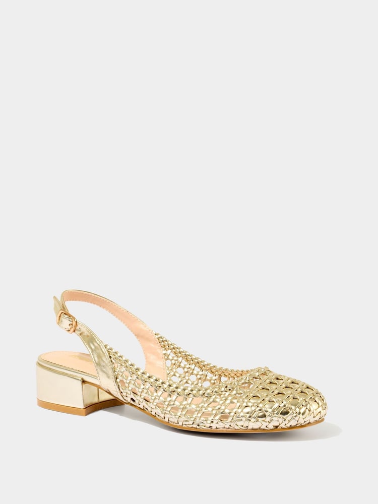 Joe Browns Gold Woven Metallic Block Heel Sling Back Shoes - Image 2 of 4