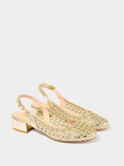 Joe Browns Gold Woven Metallic Block Heel Sling Back Shoes - Image 3 of 4