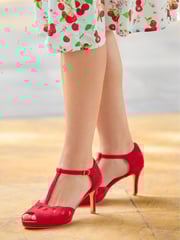 Joe Browns Red Cut-Out Detail Peep Toe T-Bar Heels - Image 1 of 6