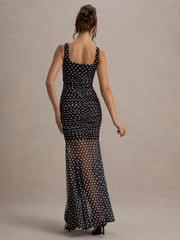 Club L London Black Galaxia Polka Dot Maxi Dress With Mesh Skirt - Image 2 of 7