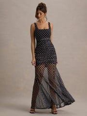 Club L London Black Galaxia Polka Dot Maxi Dress With Mesh Skirt - Image 4 of 7