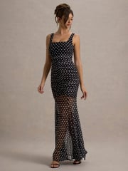 Club L London Black Galaxia Polka Dot Maxi Dress With Mesh Skirt - Image 5 of 7
