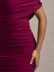 Club L London Red Rayleigh Bardot Ruched Midi Dress - Image 6 of 6
