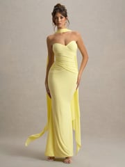 Club L London Yellow Rosabel Sweetheart Maxi Dress With Sash - Image 1 of 7