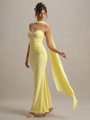 Club L London Yellow Rosabel Sweetheart Maxi Dress With Sash - Image 3 of 7