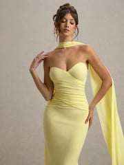 Club L London Yellow Rosabel Sweetheart Maxi Dress With Sash - Image 5 of 7