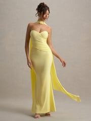 Club L London Yellow Rosabel Sweetheart Maxi Dress With Sash - Image 6 of 7