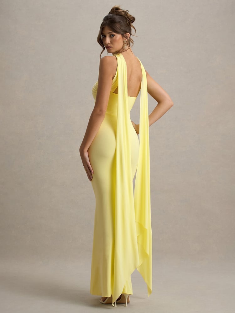 Club L London Yellow Rosabel Sweetheart Maxi Dress With Sash - Image 7 of 7
