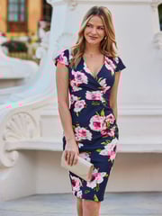 Sosandar Blue Floral Print Ruffle Detail Midi Dress - Image 2 of 4