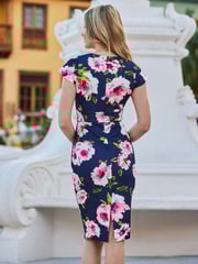 Sosandar Blue Floral Print Ruffle Detail Midi Dress - Image 3 of 4