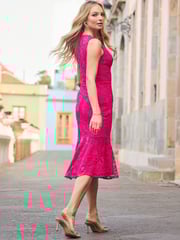 Sosandar Pink Lace Ruffle Hem Midi Dress - Image 2 of 4