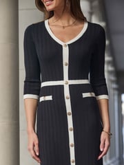 Sosandar Blue Contrast Trim Knitted Shirt Dress - Image 3 of 4