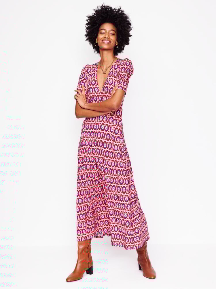 Boden Red Kristen Pleated Jersey Dress - Image 2 of 6