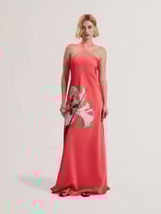 Ted Baker Orange Ajima-Halter Neck Bias Cut Maxi Dress - Image 1 of 5