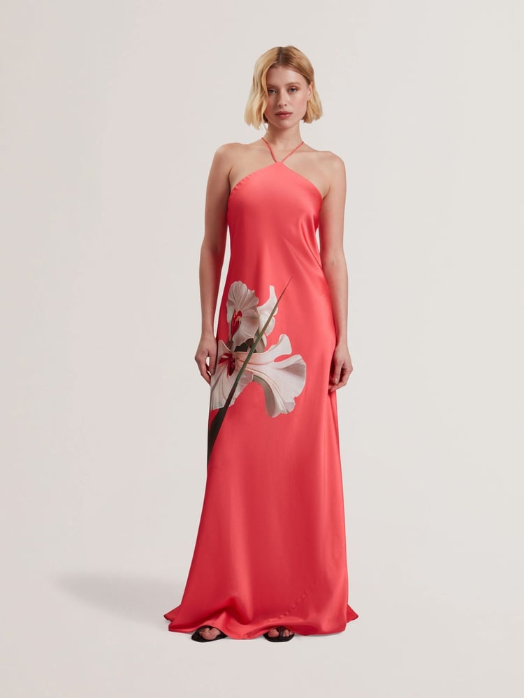 Ted Baker Orange Ajima-Halter Neck Bias Cut Maxi Dress - Image 1 of 5