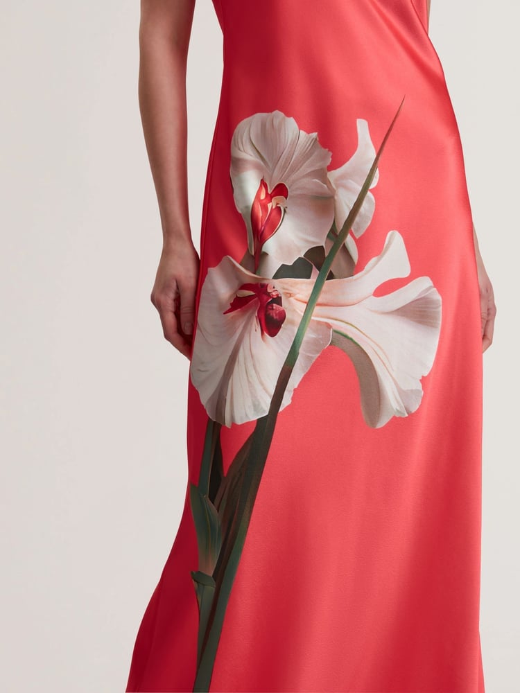 Ted Baker Orange Ajima-Halter Neck Bias Cut Maxi Dress - Image 2 of 5