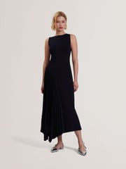 Ted Baker Blue Azzina Knit Slash Neck Dress With Pleat Panel - Image 1 of 5
