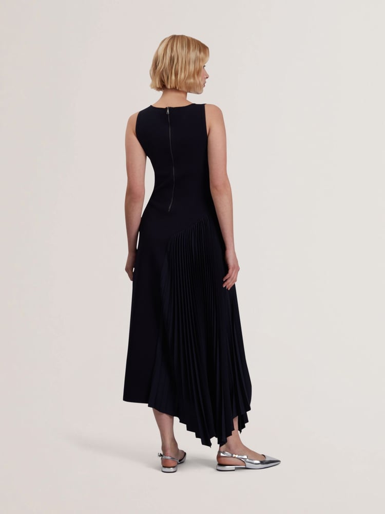 Ted Baker Blue Azzina Knit Slash Neck Dress With Pleat Panel - Image 2 of 5