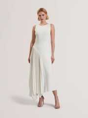 Ted Baker White Azzina Knit Slash Neck Dress With Pleat Panel - Image 3 of 7
