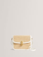 Ted Baker White Kkassie Twist Lock Detail Small Raffia Cross-Body Bag - Image 1 of 4