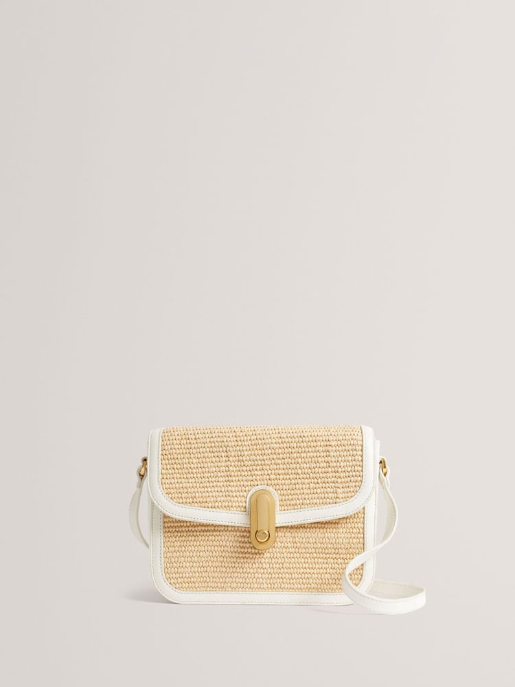 Ted Baker White Kkassie Twist Lock Detail Small Raffia Cross-Body Bag - Image 1 of 4