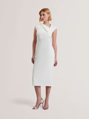 Ted Baker White Bayree-Asymmetric Folded Neckline Midi Dress - Image 1 of 5