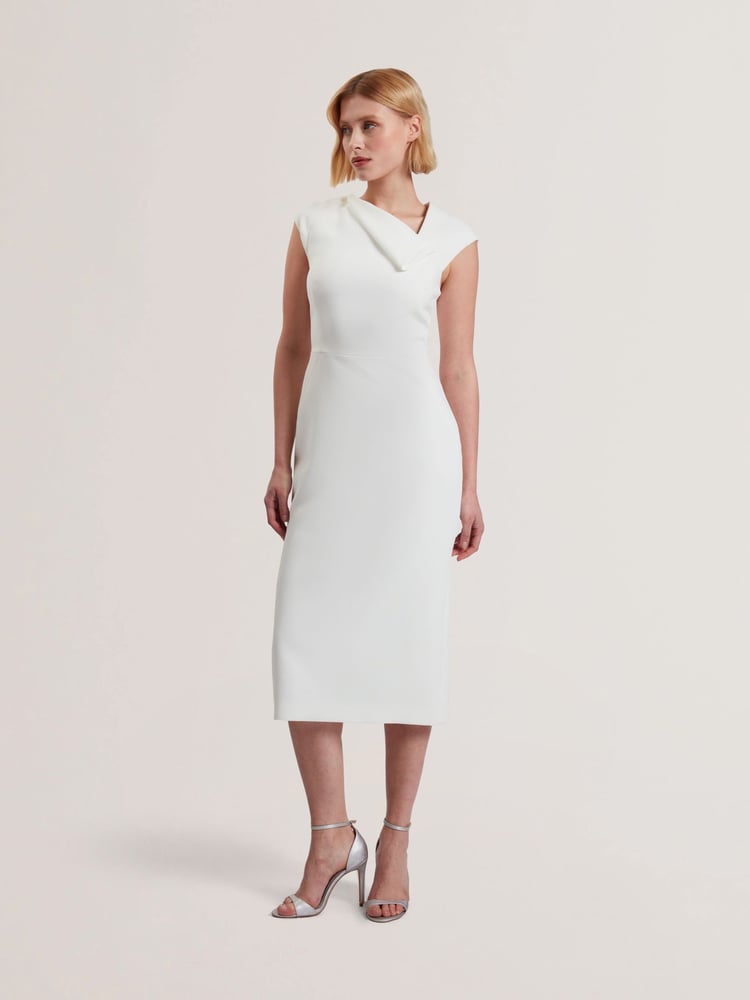 Ted Baker White Bayree-Asymmetric Folded Neckline Midi Dress - Image 1 of 5