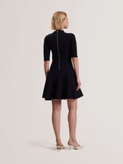 Ted Baker Blue Lilano Ribbed Knit Button Detail Skater Dress - Image 2 of 5