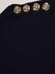Ted Baker Blue Lilano Ribbed Knit Button Detail Skater Dress - Image 5 of 5
