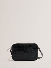 Ted Baker Black Stina-Double Zip Croc Effect Mini Camera Bag - Image 2 of 5