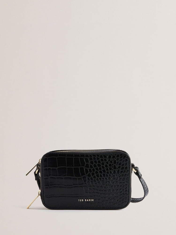 Ted Baker Black Stina-Double Zip Croc Effect Mini Camera Bag - Image 2 of 5