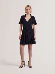 Ted Baker Blue Jojii-Frill Detail Mini Dress with Angel Sleeve - Image 1 of 5