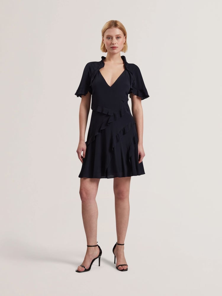 Ted Baker Blue Jojii-Frill Detail Mini Dress with Angel Sleeve - Image 1 of 5