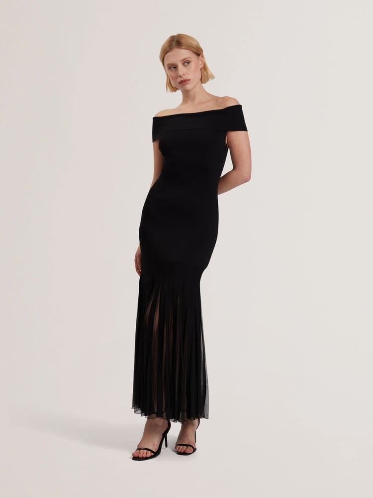 Ted Baker Black Suannaa Dropped Waist Knit Bodice Woven Skirt Dress - Image 1 of 5