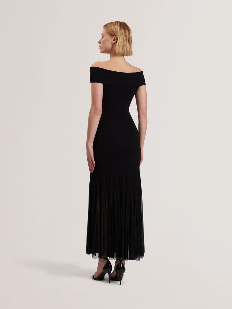 Ted Baker Black Suannaa Dropped Waist Knit Bodice Woven Skirt Dress - Image 2 of 5