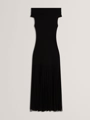 Ted Baker Black Suannaa Dropped Waist Knit Bodice Woven Skirt Dress - Image 4 of 5