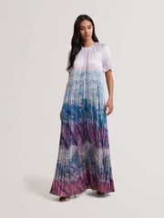 Ted Baker Pink Deeliaa Short Sleeve Pleated Maxi Dress - Image 1 of 5