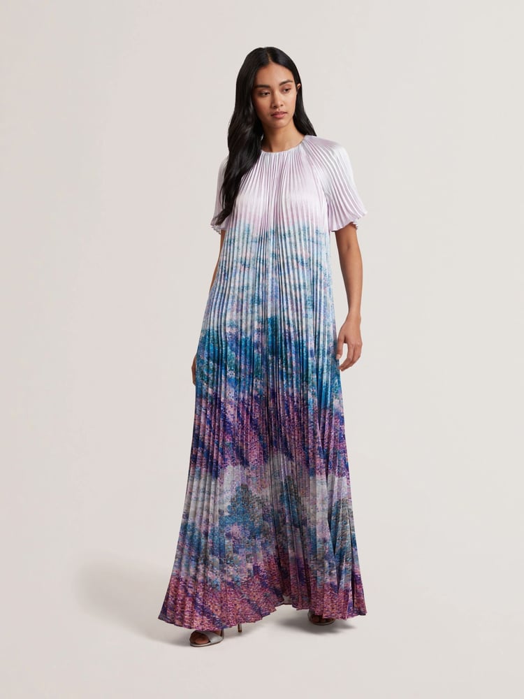 Ted Baker Pink Deeliaa Short Sleeve Pleated Maxi Dress - Image 1 of 5