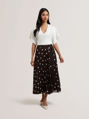 Ted Baker Brown Ereo Polka Dot Pleated Midi Skirt - Image 1 of 6
