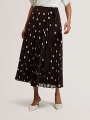 Ted Baker Brown Ereo Polka Dot Pleated Midi Skirt - Image 2 of 6