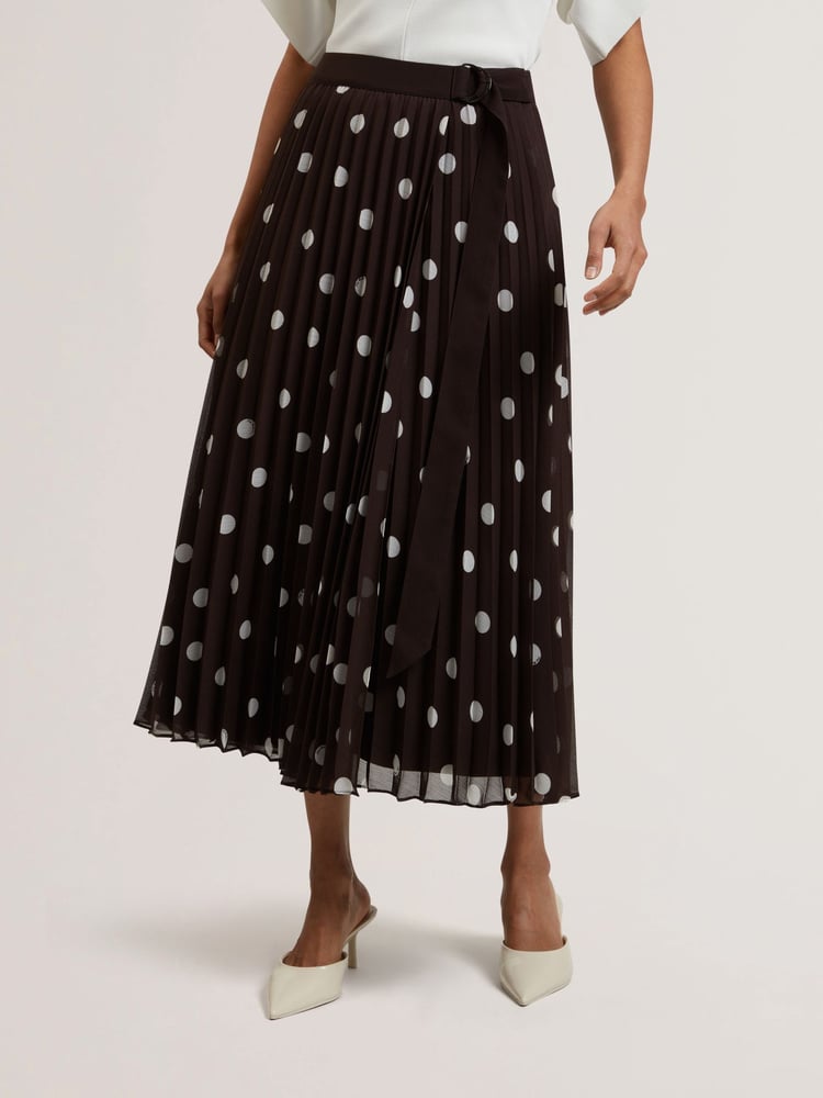 Ted Baker Brown Ereo Polka Dot Pleated Midi Skirt - Image 2 of 6