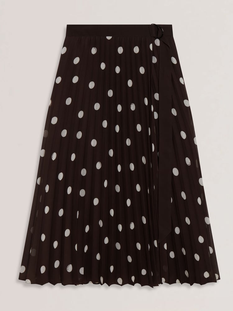 Ted Baker Brown Ereo Polka Dot Pleated Midi Skirt - Image 6 of 6