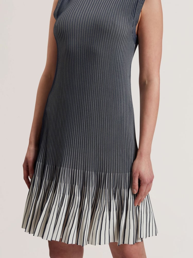Ted Baker Blue Lilyo Textured Stripe Flippy Skirt Mini Dress - Image 8 of 8