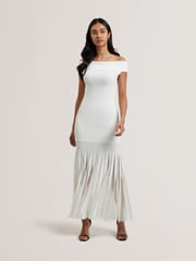 Ted Baker White Suannaa Dropped Waist Knit Bodice Woven Skirt Dress - Image 1 of 5