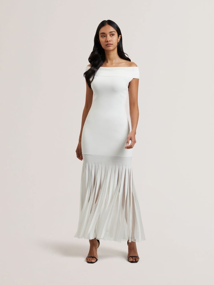 Ted Baker White Suannaa Dropped Waist Knit Bodice Woven Skirt Dress - Image 1 of 5